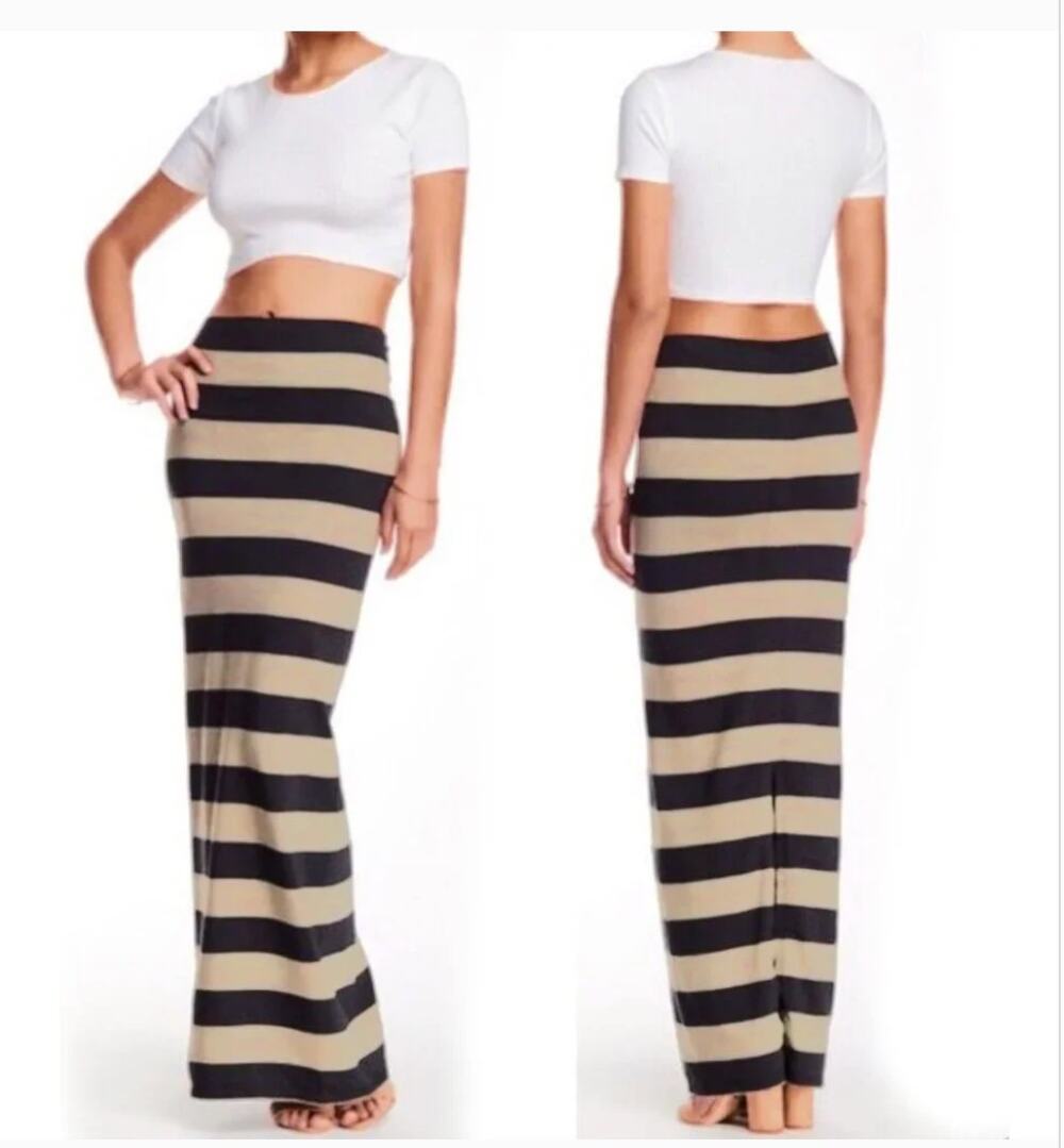 Free People Striped Maxi Skirt Cream Black Cotton Blend Size S